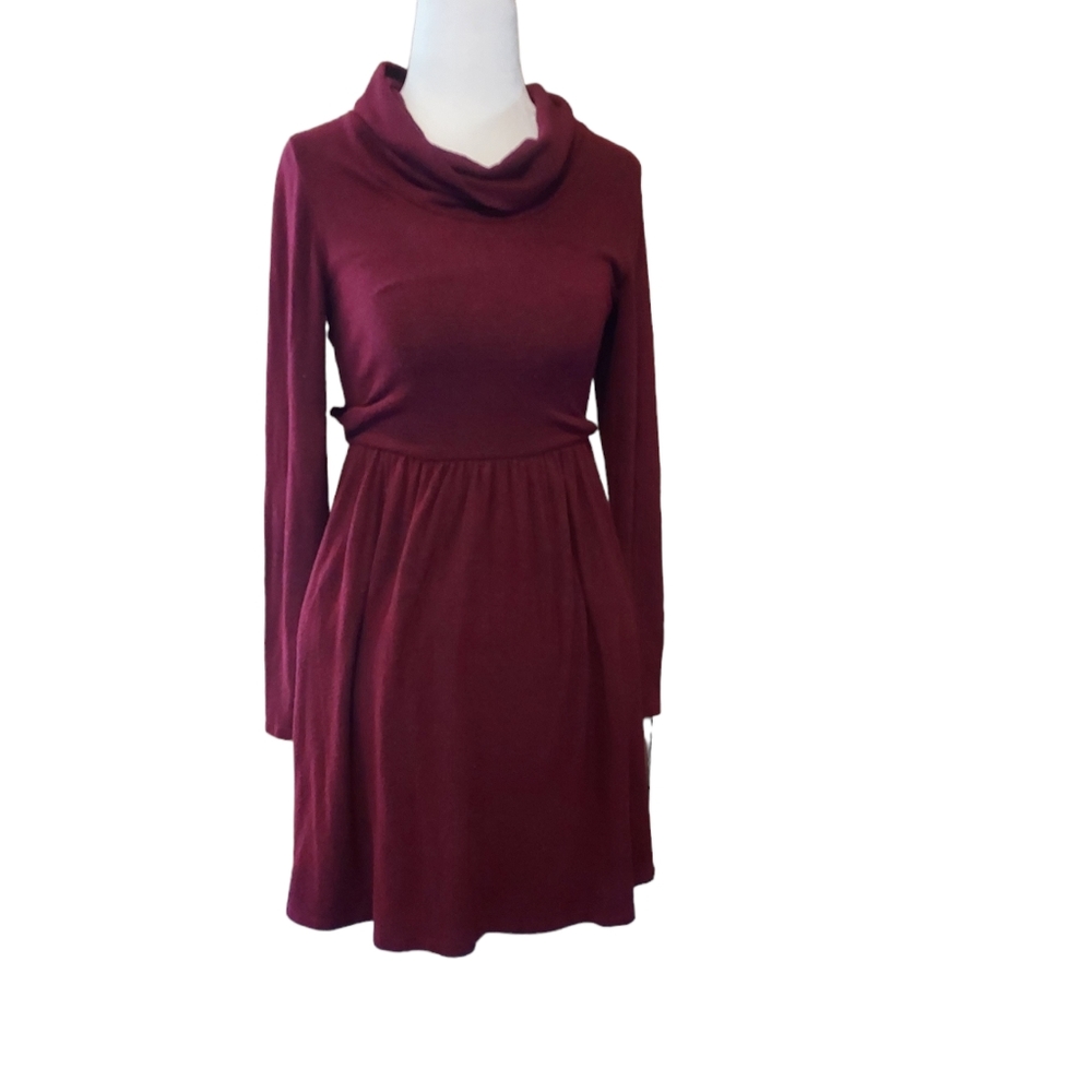 Modcloth S Knee Length Dress Maroon Red Burgundy Turtleneck. Dimensions pit-pit